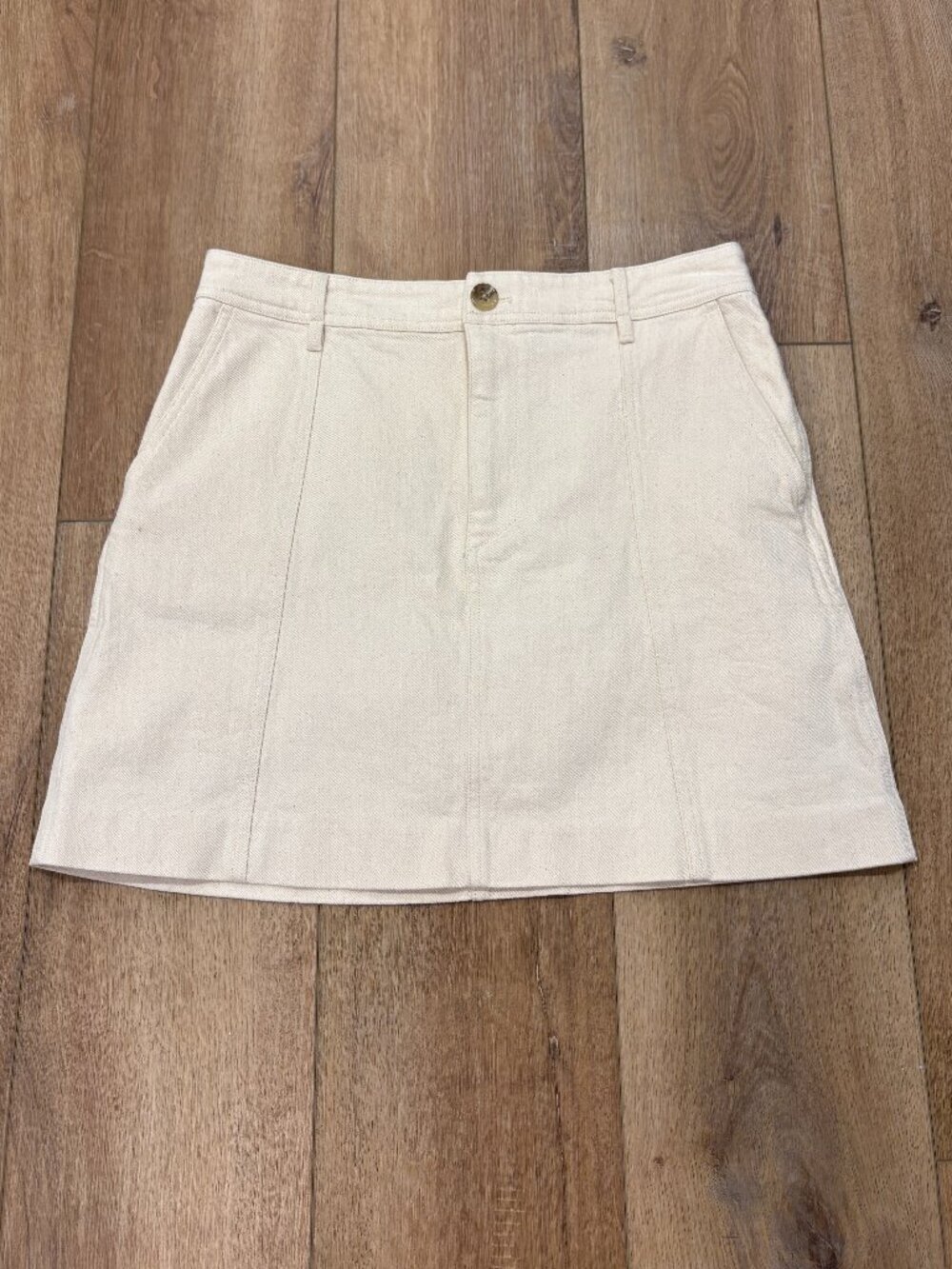 🌟 MADEWELL 🌟 A LINE COTTON STRETCH NATURAL DENIM MINI SKIRT CREAM SZ 8